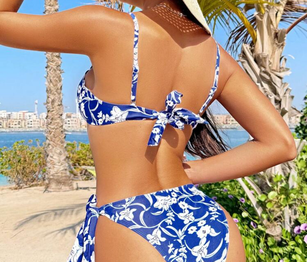 #1295 Push Up Bikini Floral Printing Separated Bikini Set With Underwire Carnival