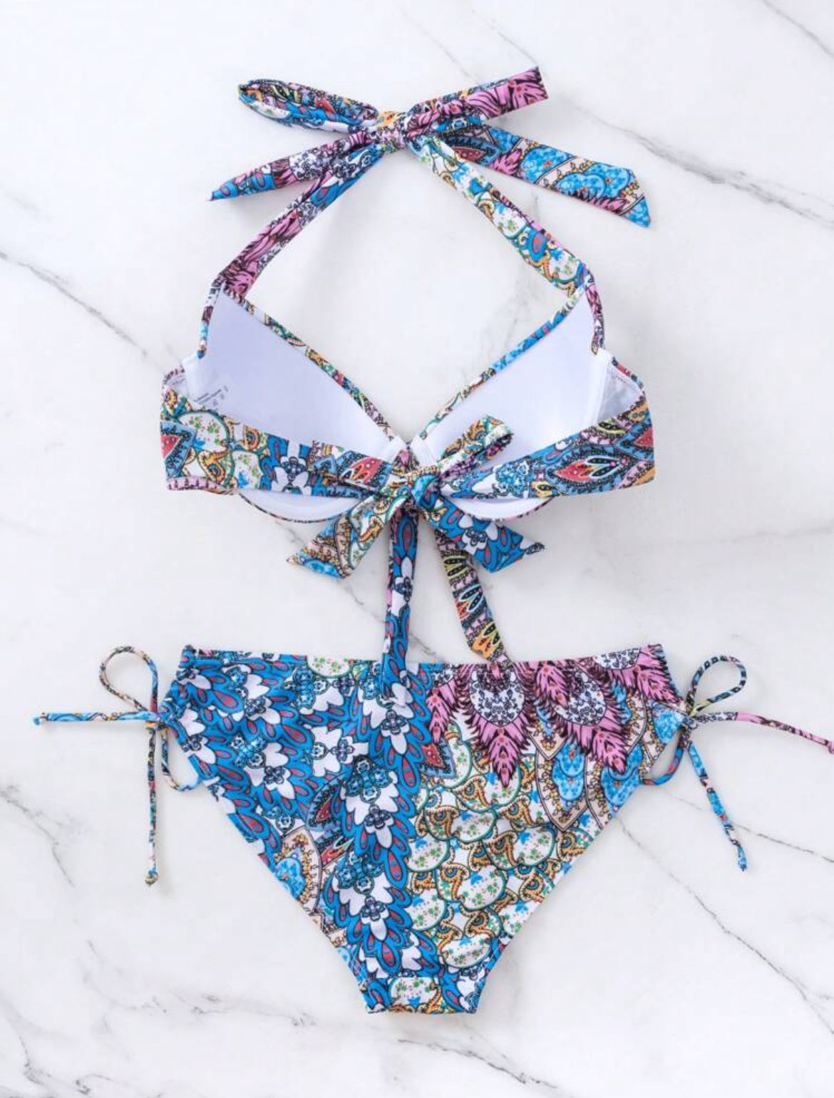 #2166 Push Up Bandeau Full Printed Bikini Set