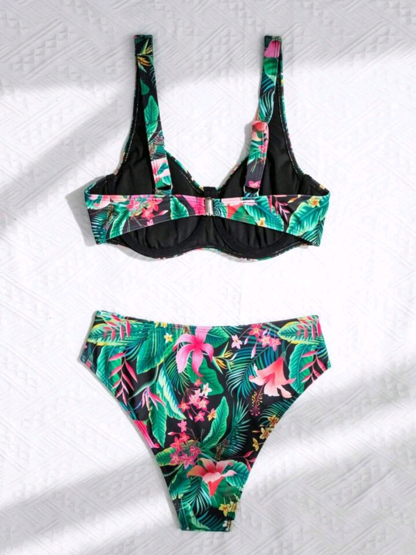 9686 Tropical Plant Print Bikini Set