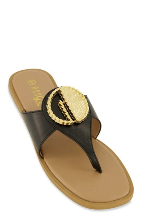 R- Faux Leather Pendant Thong Sandals