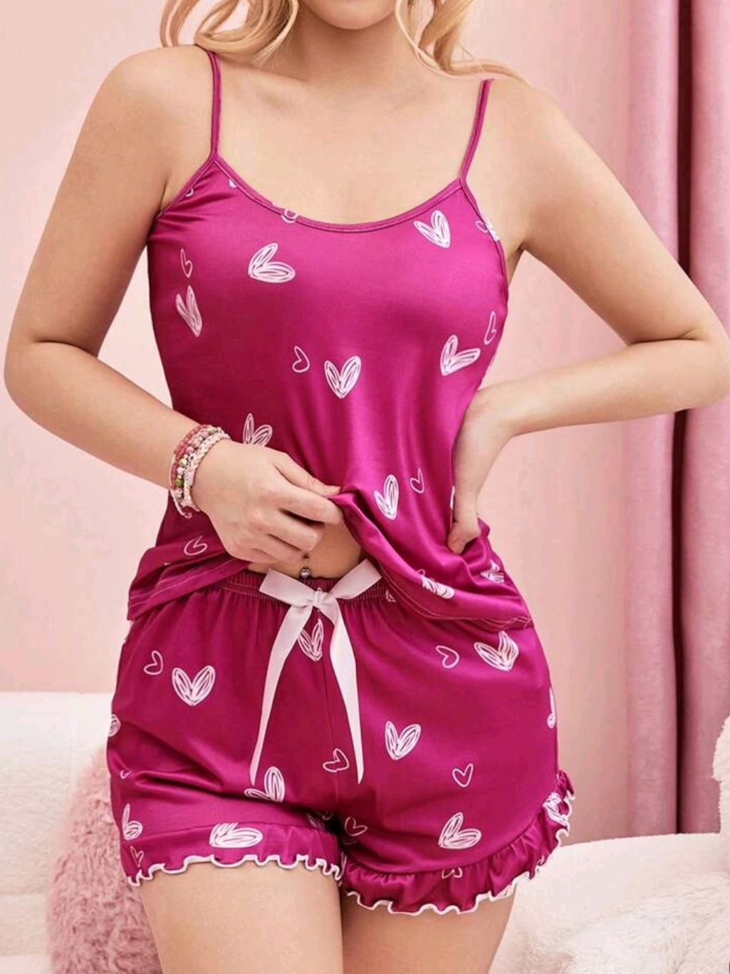 #1074 Heart-Patterned Women Sleepwear Set